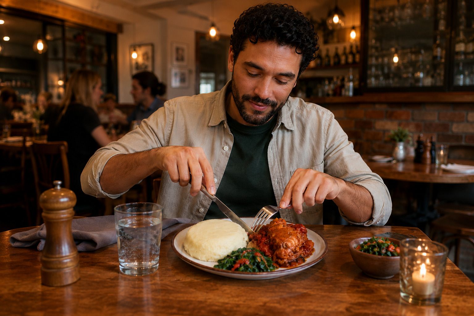 A Man Eating Nsima Alongside Malawi Chicken