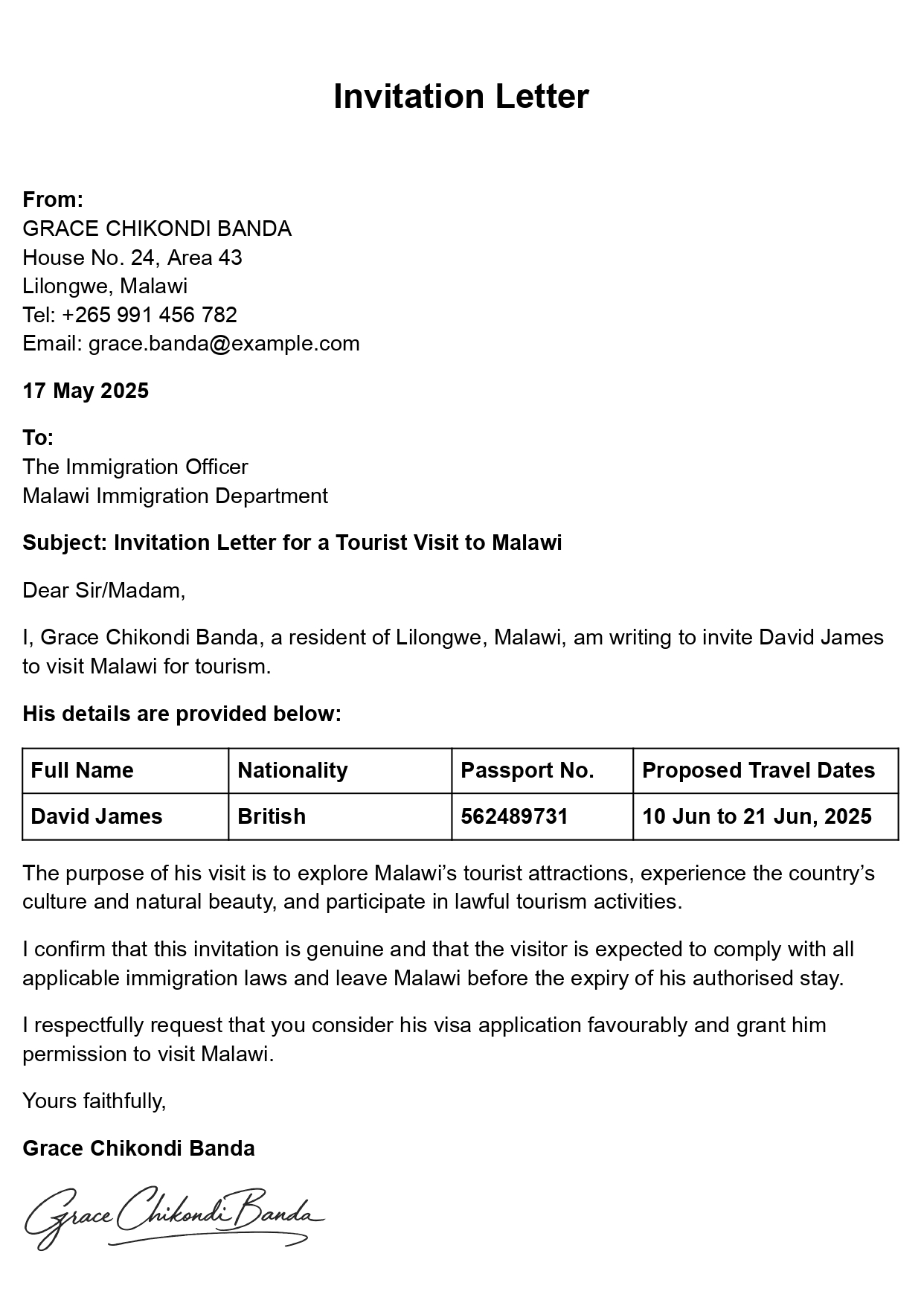 Sample of Invitation Letter