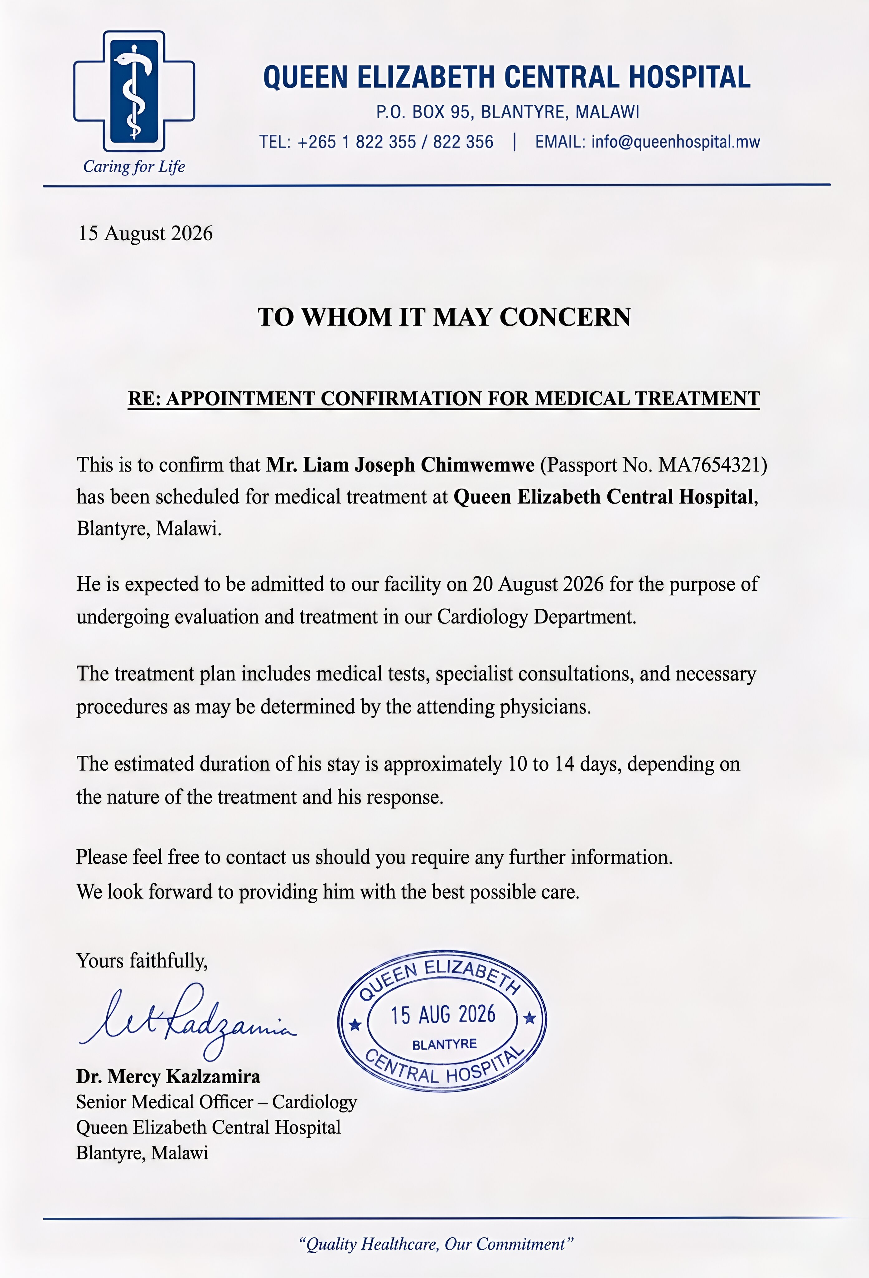 Sample of Medical Reference Letter