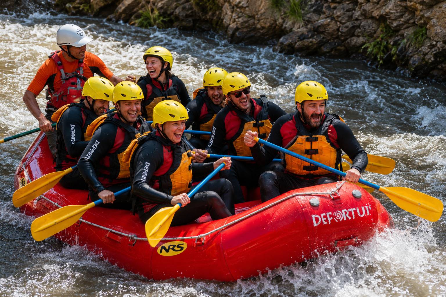 Tourists Wearing Life Jackets While River Rafting